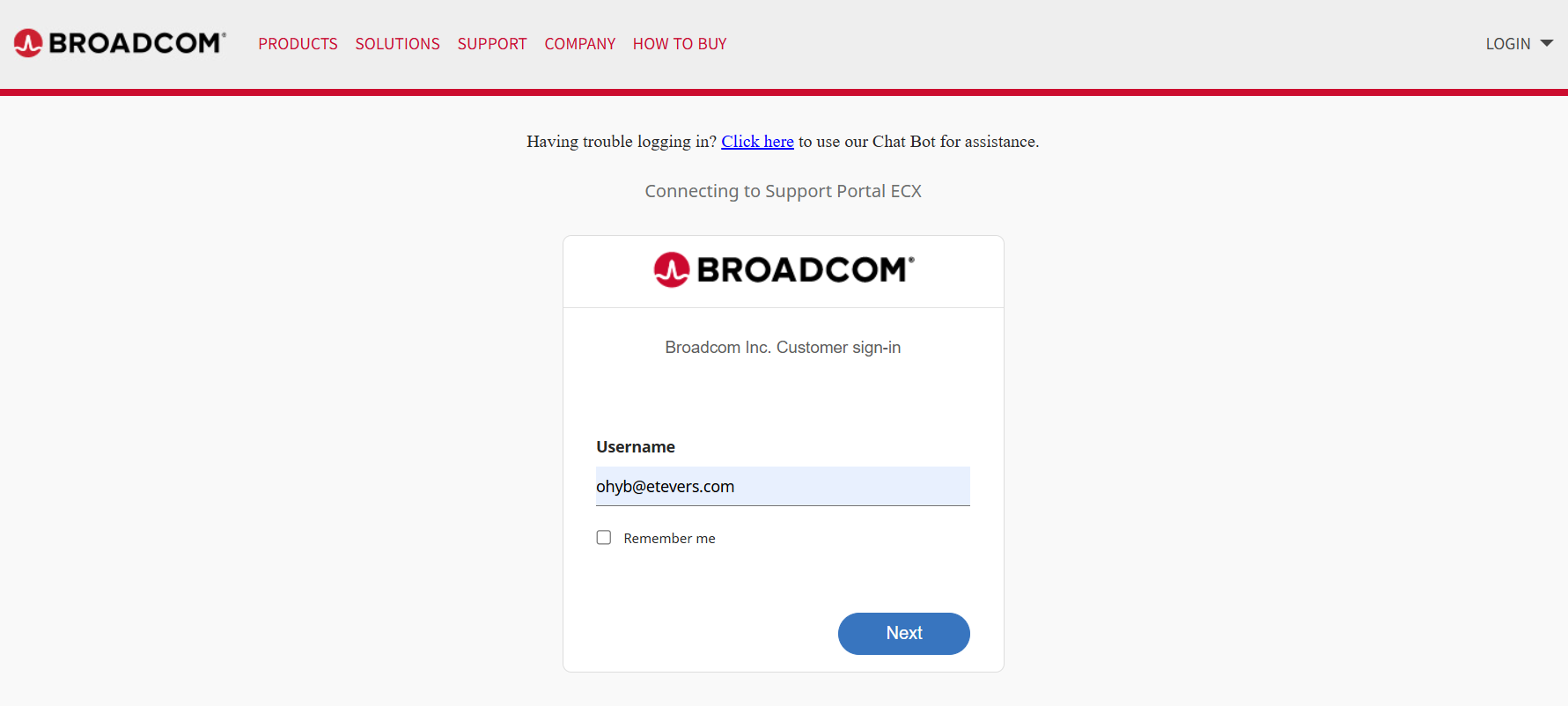 Broadcom 고객 계정 인증