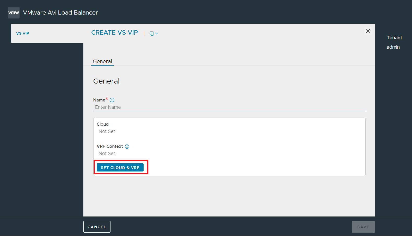 VS VIPs (Virtual Service Virtual IPs) 화면