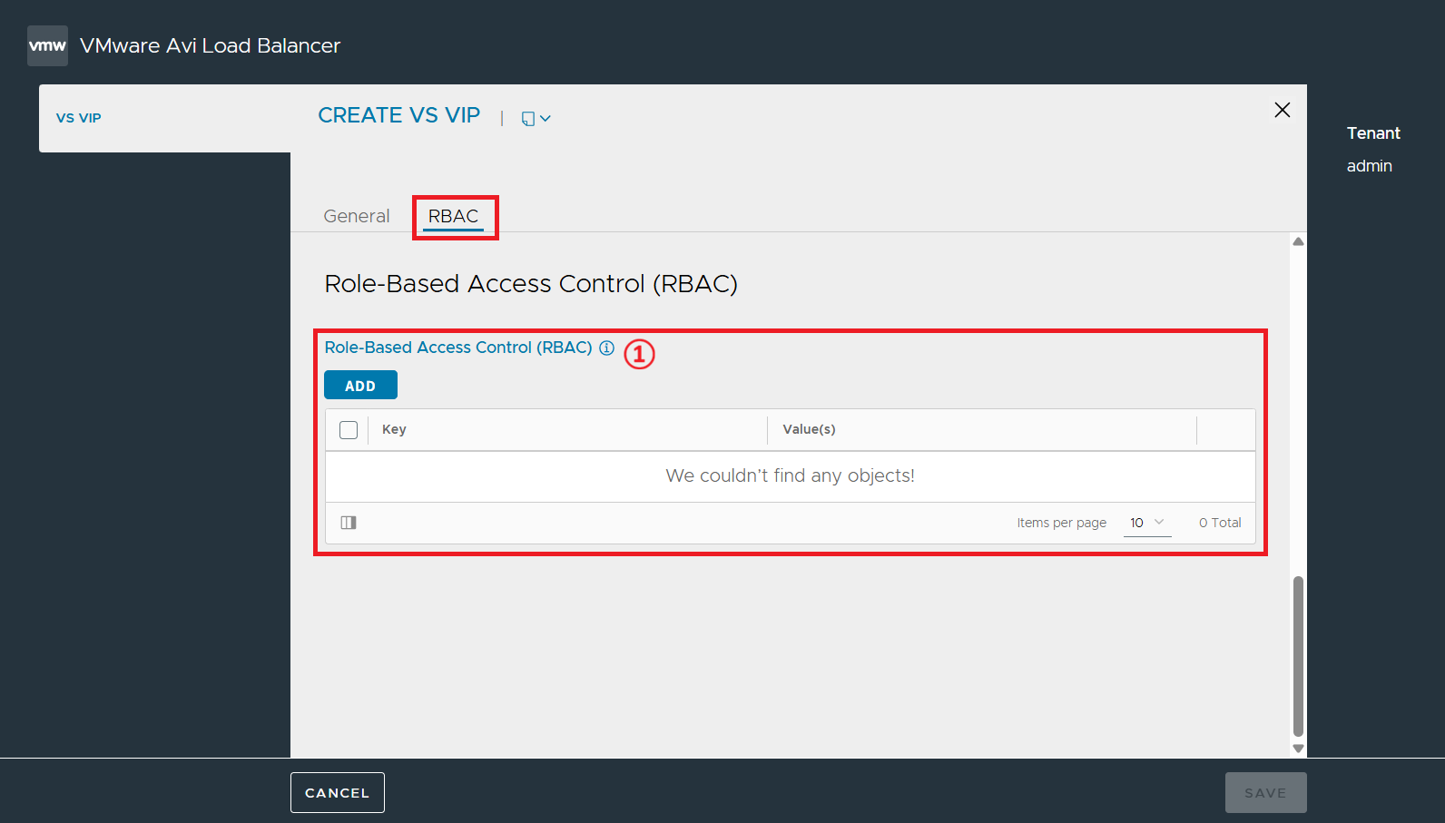 VS VIPs (Virtual Service Virtual IPs) 화면