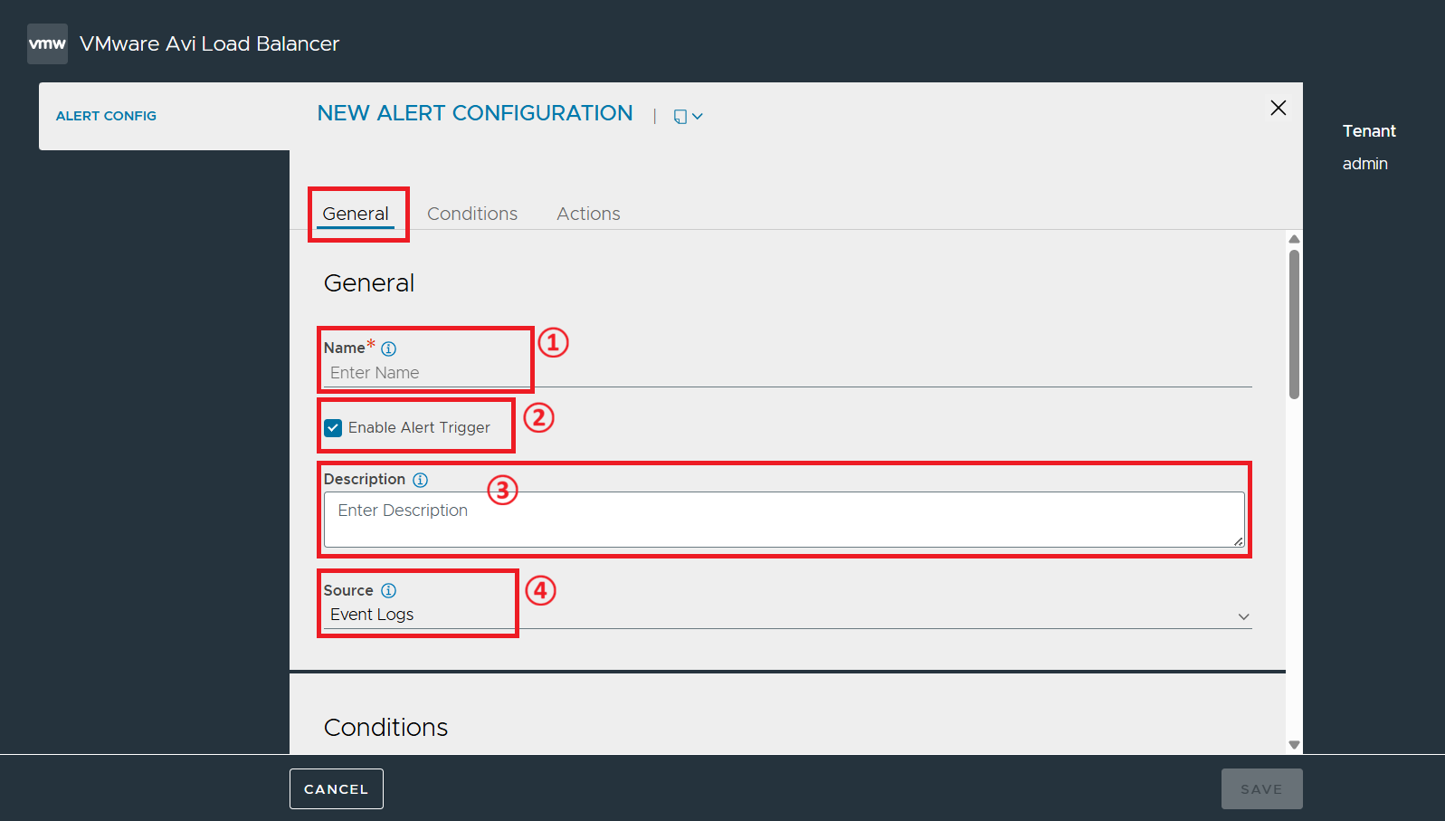 Alert Config 화면