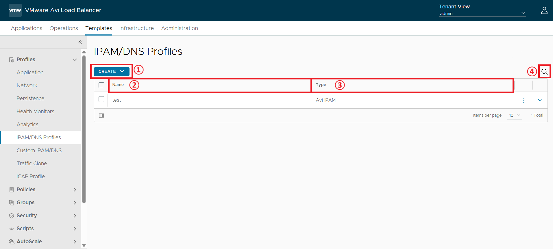 IPAM/DNS Profiles 화면