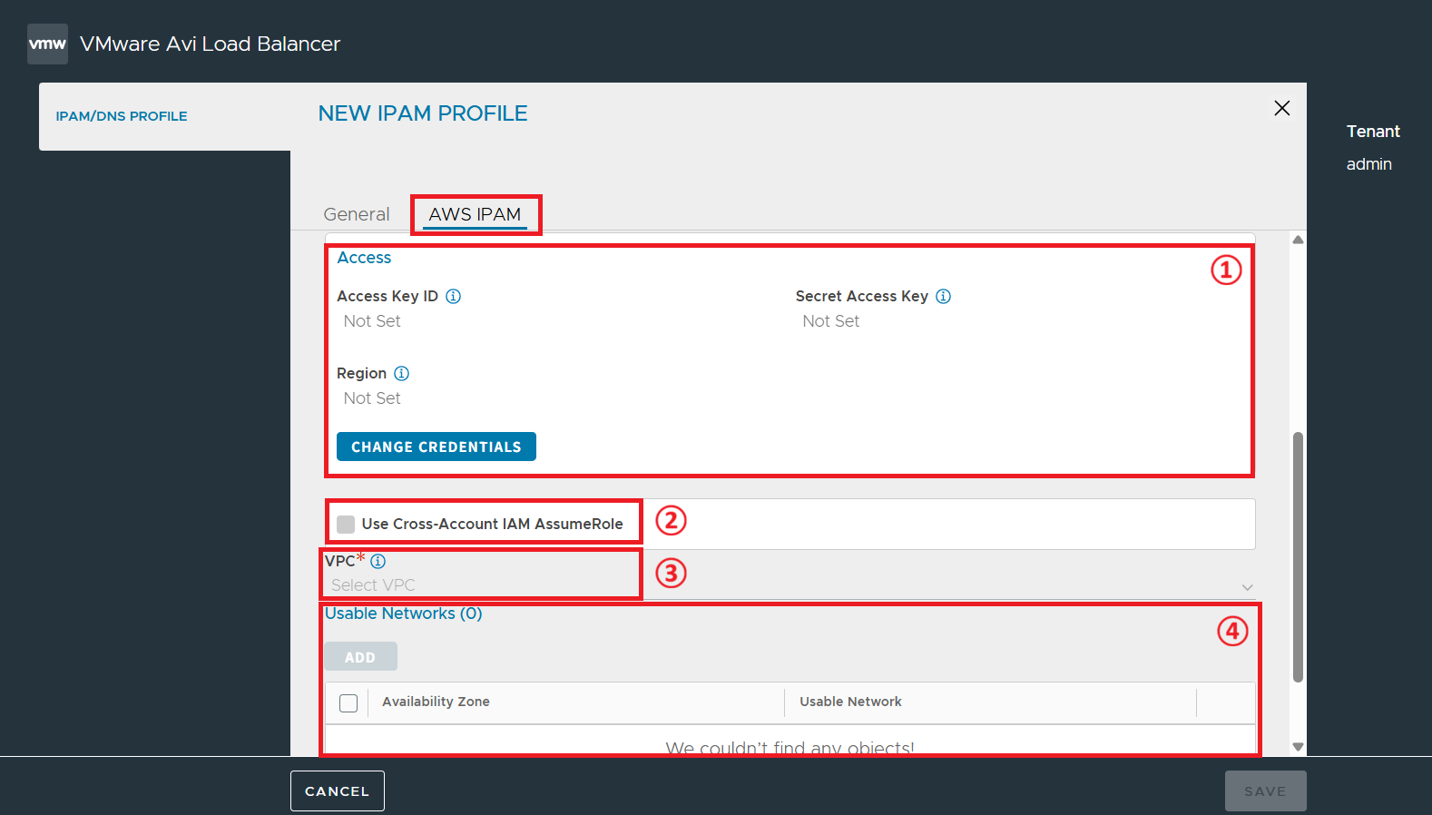 IPAM/DNS Profiles 화면