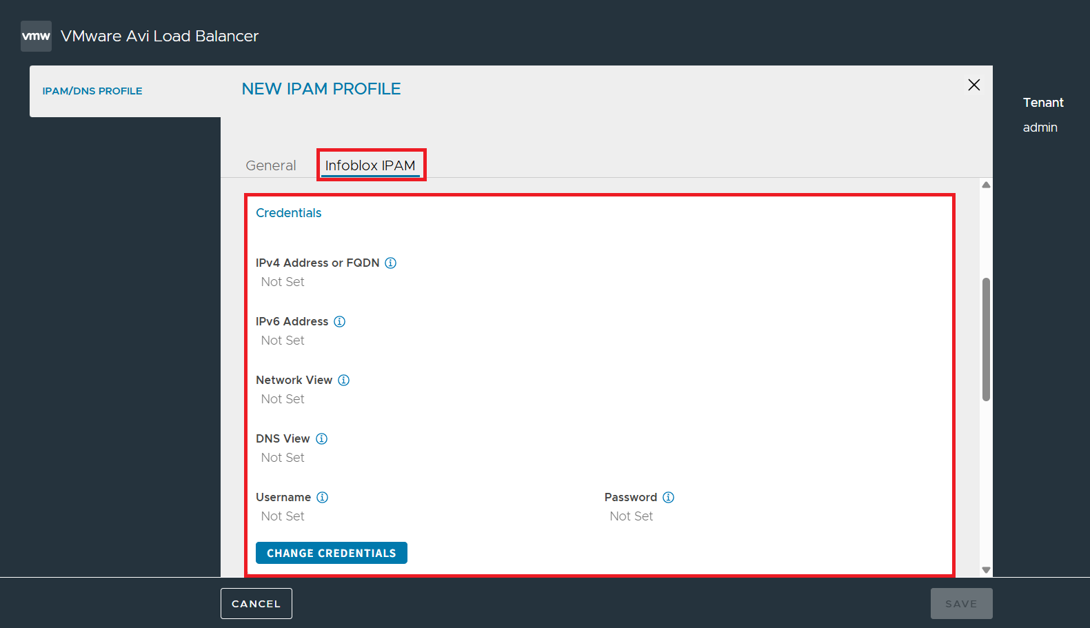 IPAM/DNS Profiles 화면