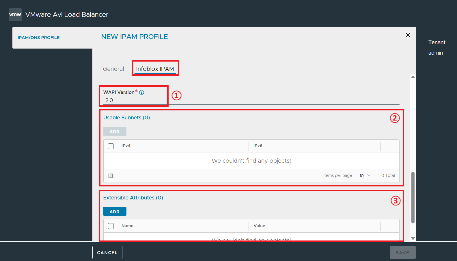 IPAM/DNS Profiles 화면