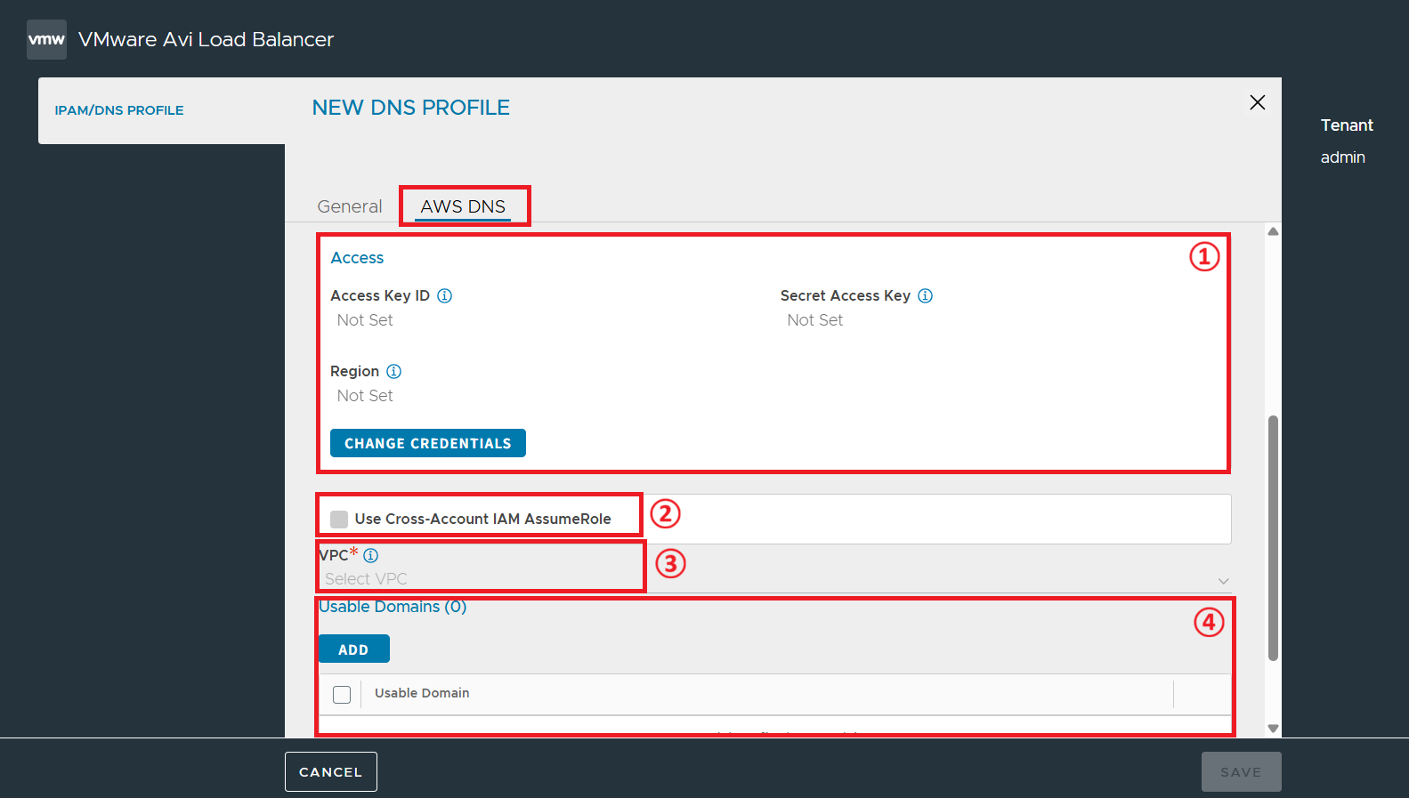 IPAM/DNS Profiles 화면