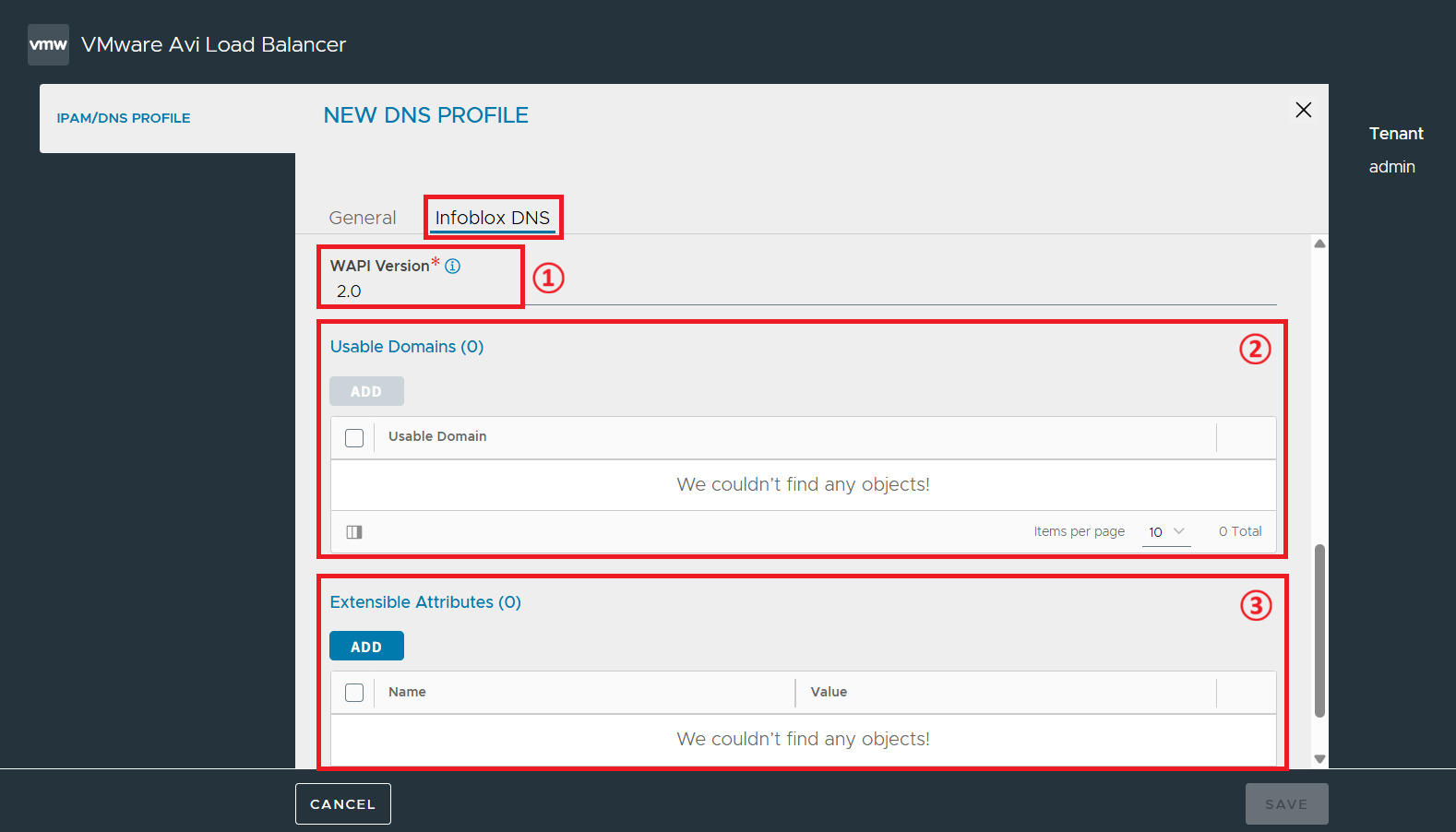 IPAM/DNS Profiles 화면