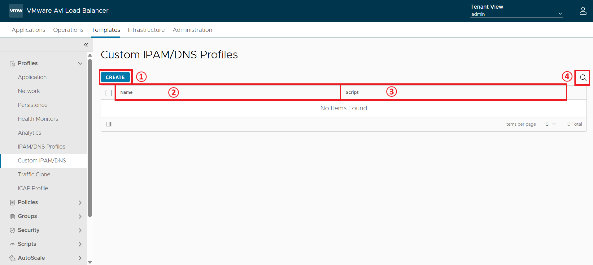 Custom IPAM/DNS Profile 화면