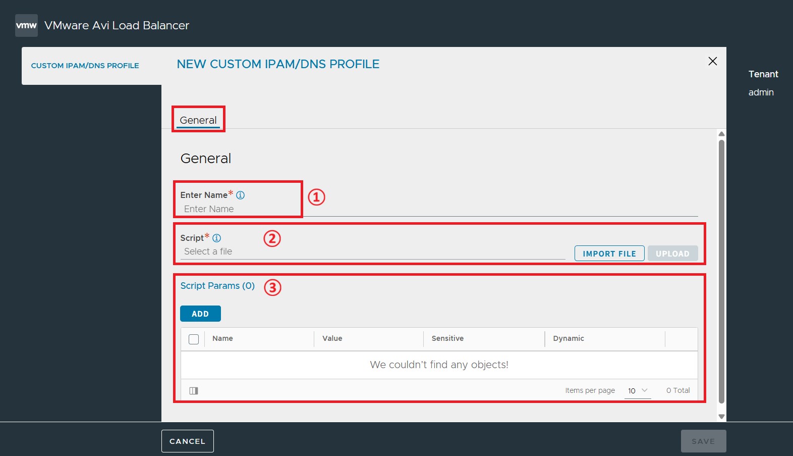 Custom IPAM/DNS Profile 화면