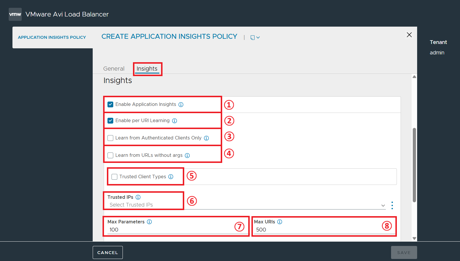 Application Insight Policy 화면