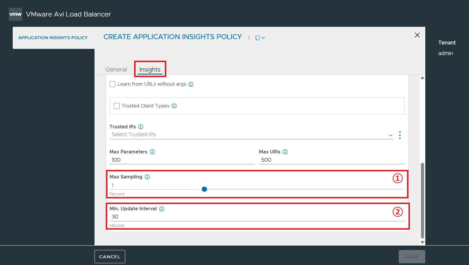 Application Insight Policy 화면