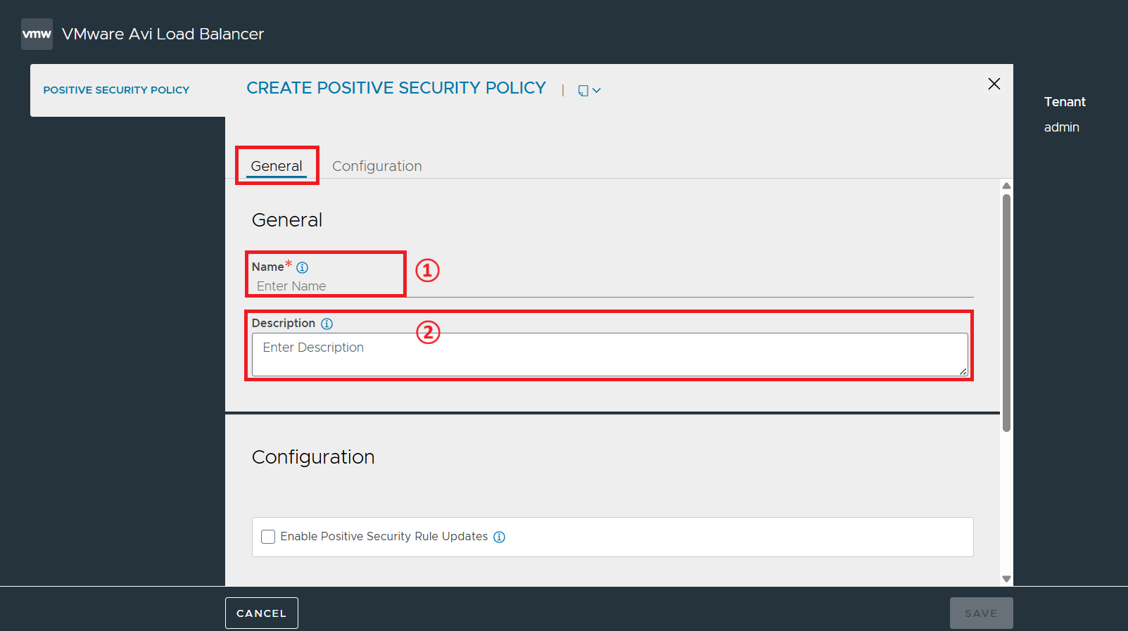 Positive Security Policy 화면
