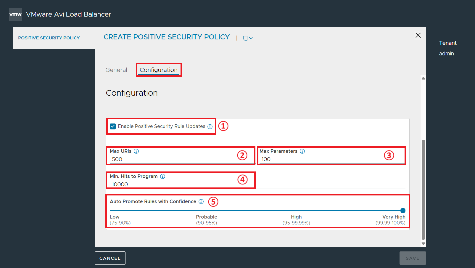 Positive Security Policy 화면