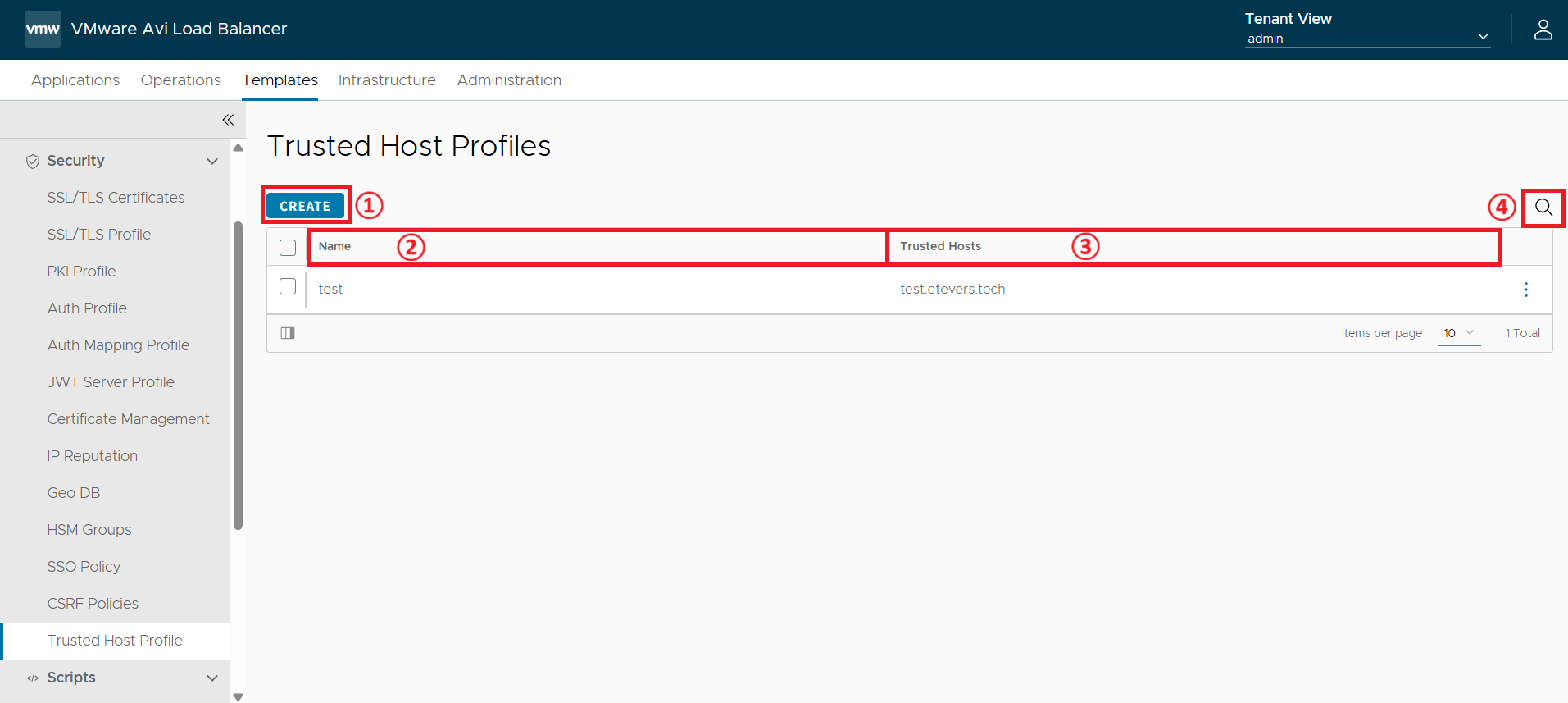 Trusted Host Profile 화면