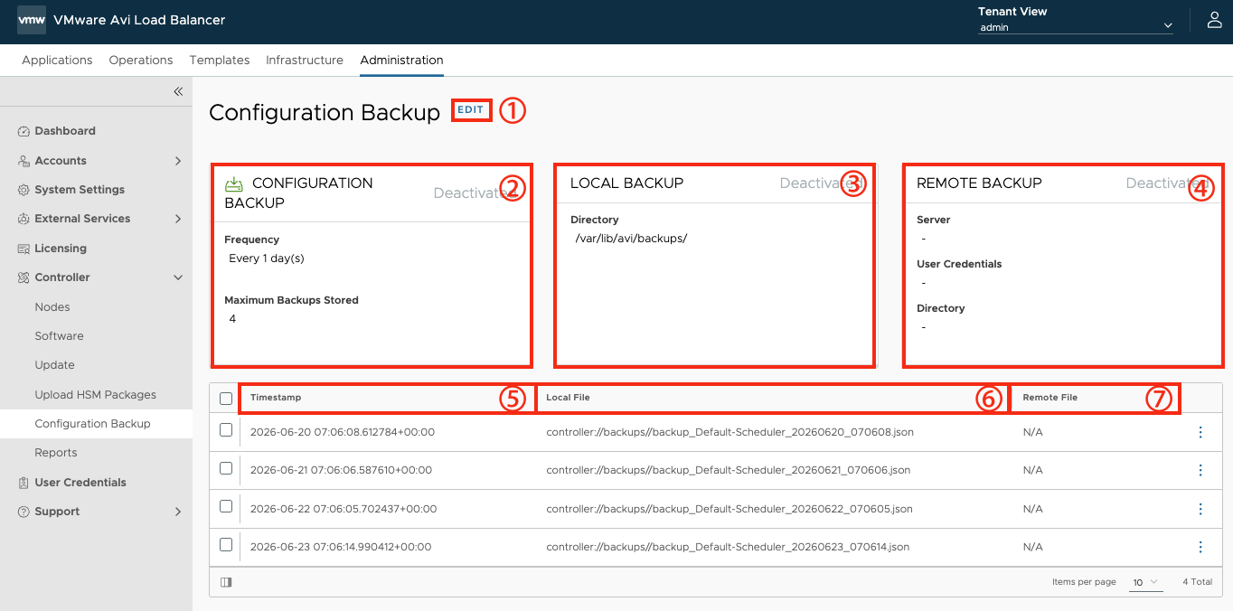 Configuration Backup 화면