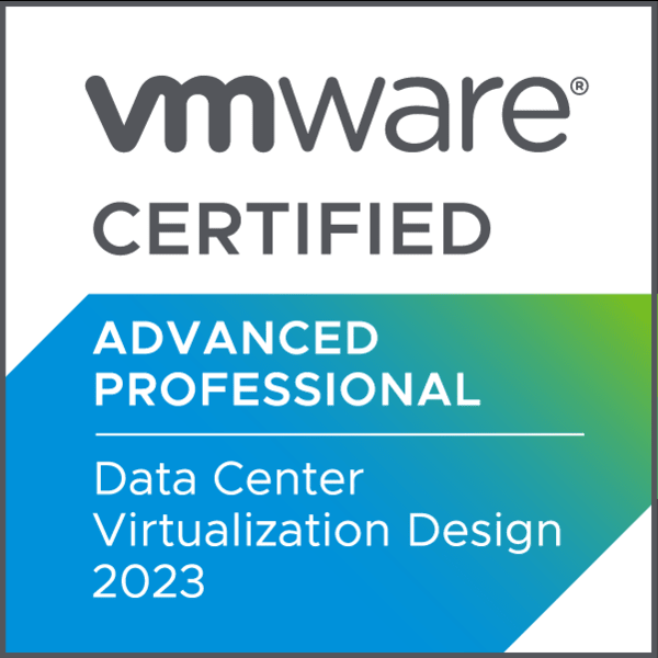 VMware Certified Advanced Professional Data Center Virtualization Design 2023 인증 배지.