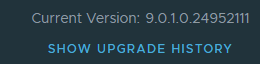 어두운 UI 조각으로, Current Version 9.0.1.0.24952111과 Show Upgrade History 링크가 표시됨.